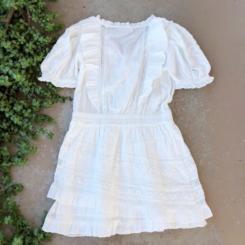 LoveShackFancy White Embroidered Ruffled Mini Dress - Picture 4 of 6